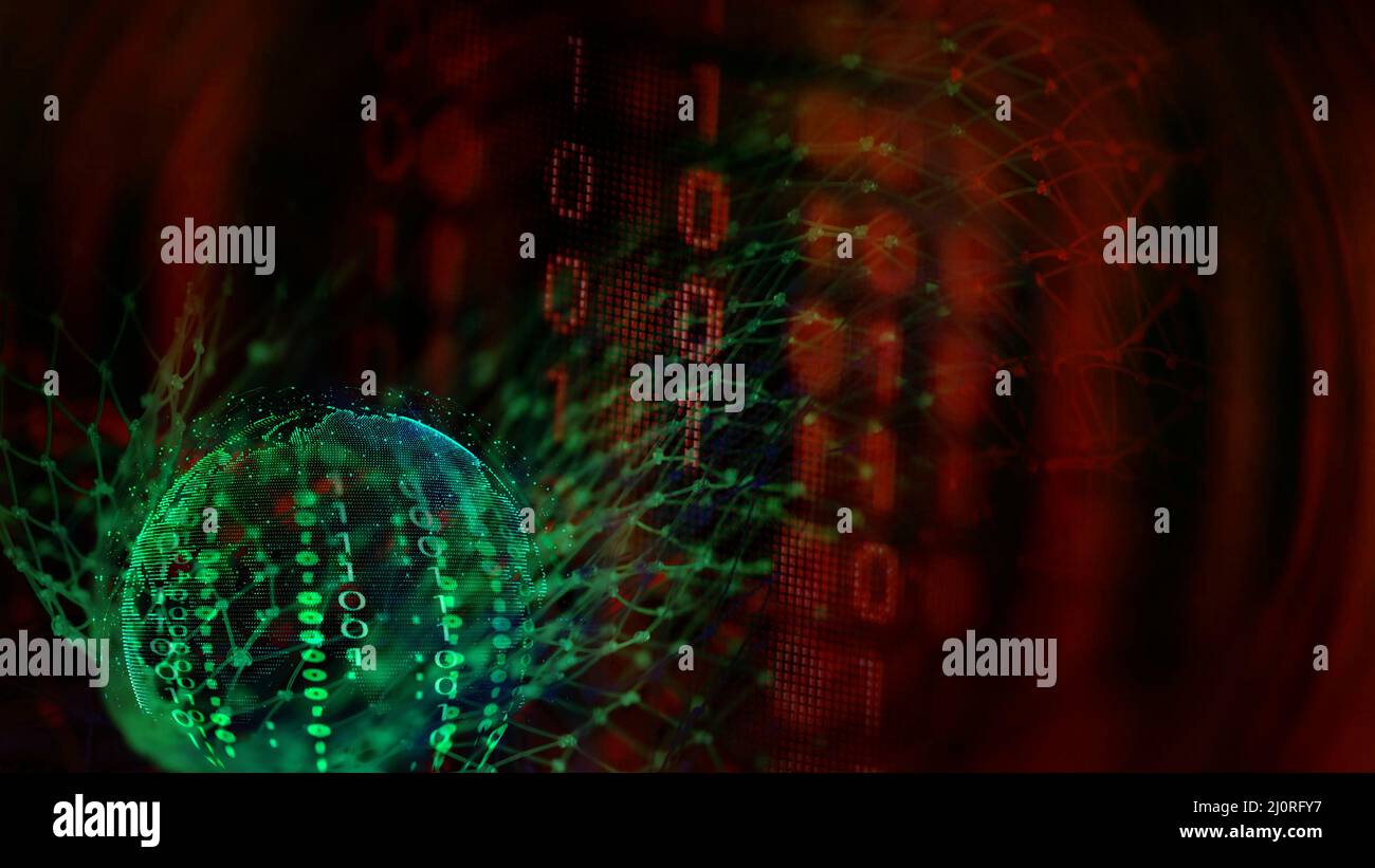 Globo digitale trasferimento dei dati ai server nel cyberspazio, big data, intelligenza artificiale concetto Foto Stock