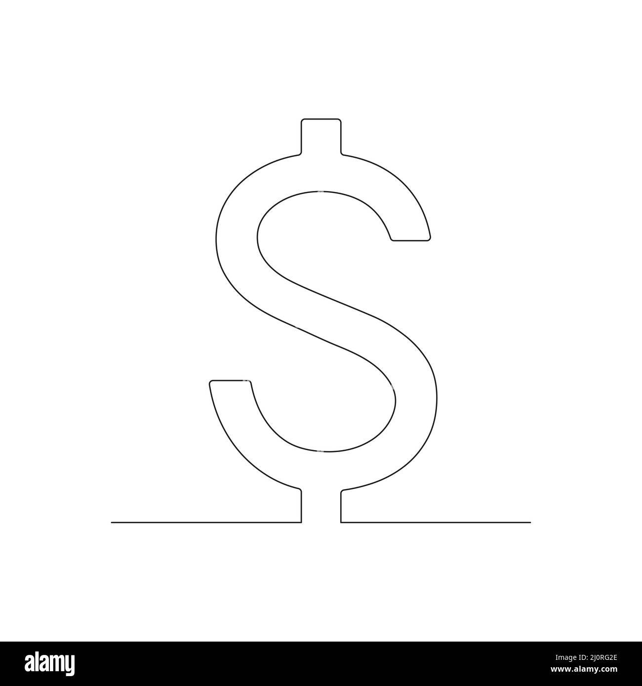 Simbolo di disegno dollaro su una linea. Vettore isolato su bianco. Illustrazione Vettoriale