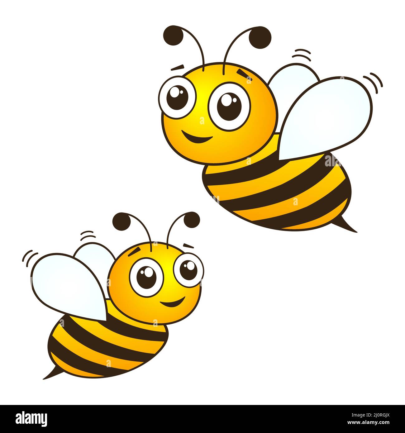 Carino set di api gialle. Felice API carattere con occhi gentili. Illustrazione Vettoriale