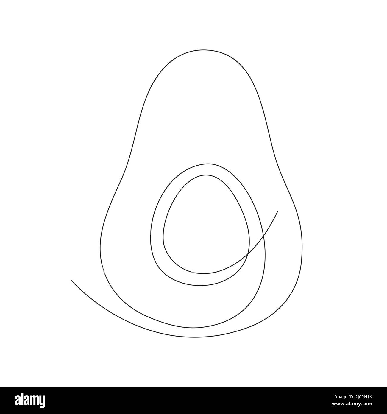 Avocado Fruit linea continua art. Avocado a metà disegno a mano. Illustrazione Vettoriale