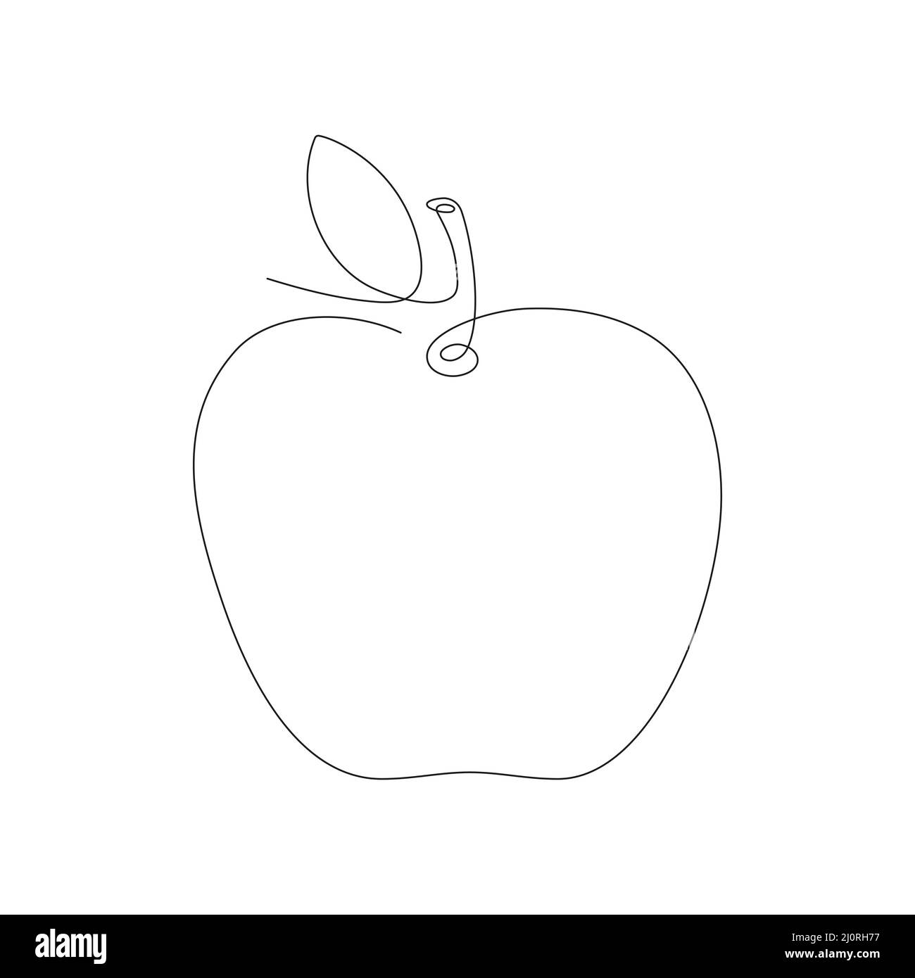 Apple Fruit linea continua art. Vector isolato su bianco. Illustrazione Vettoriale