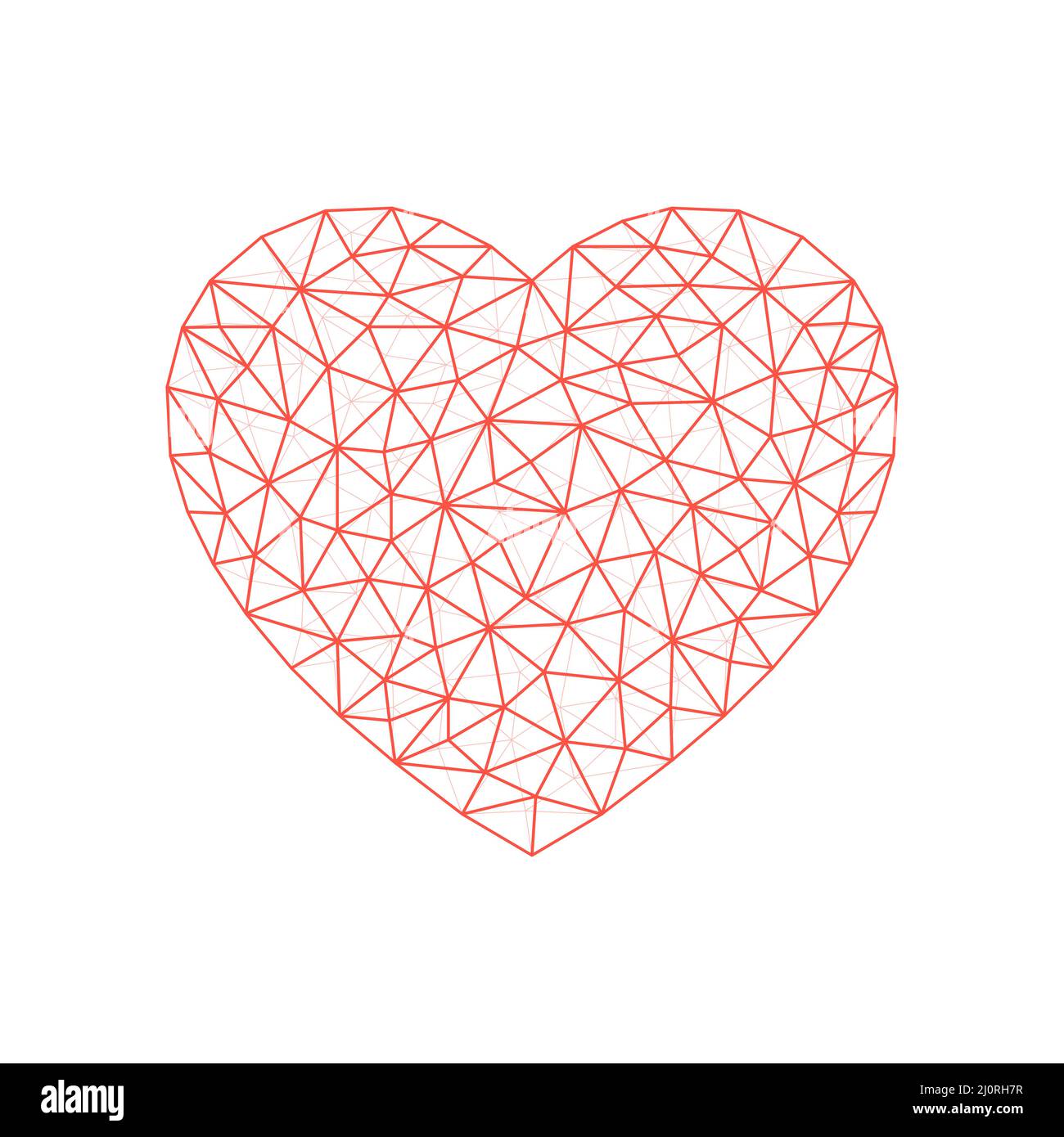 Forma a cuore rosso con linee collegate in polyblack. Simbolo del cuore astratto con forme lineari triangolari. Illustrazione Vettoriale