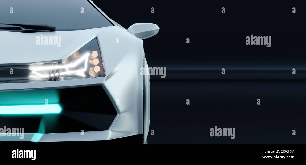 Closeup inesistente brand-less generico concetto nero fari auto elettrica Foto Stock