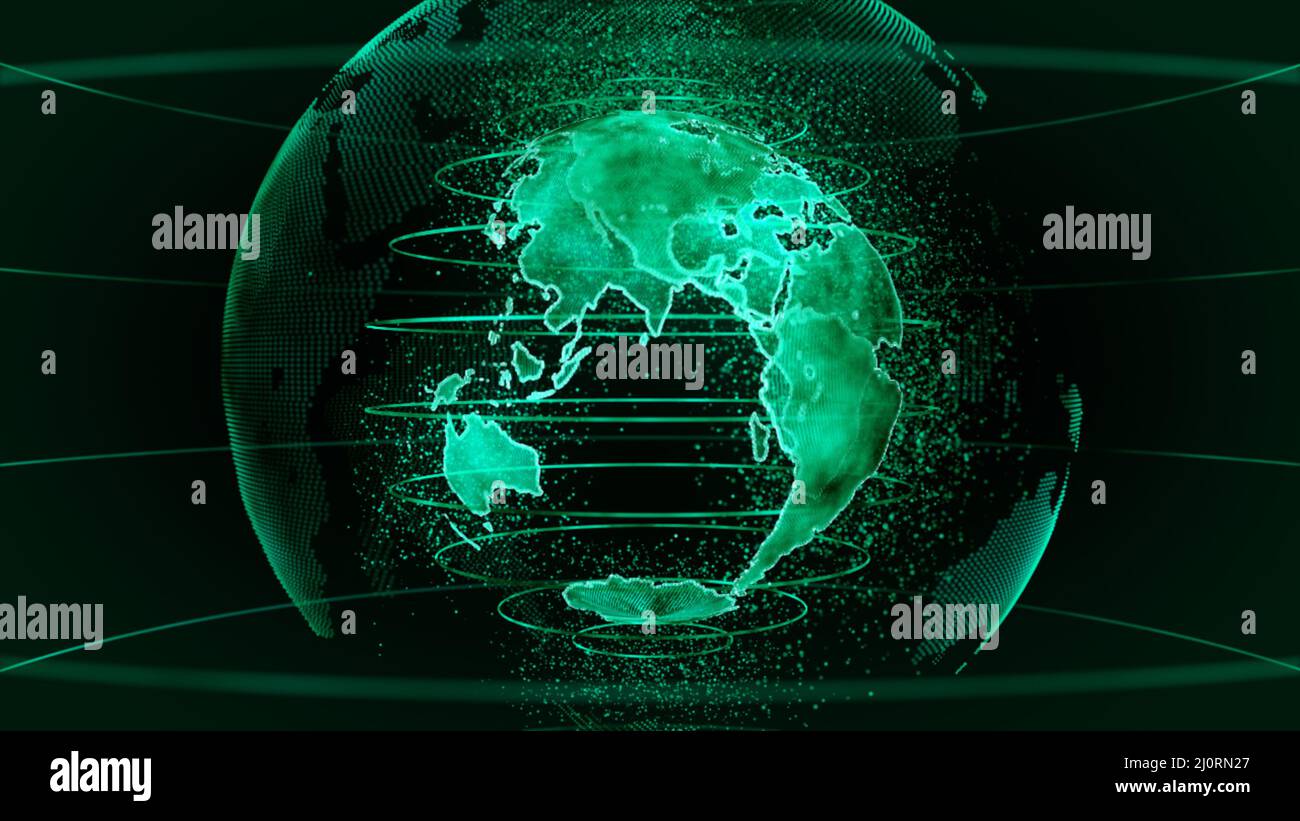 Green 3D rendering della tecnologia terrestre, del business e delle comunicazioni. Foto Stock