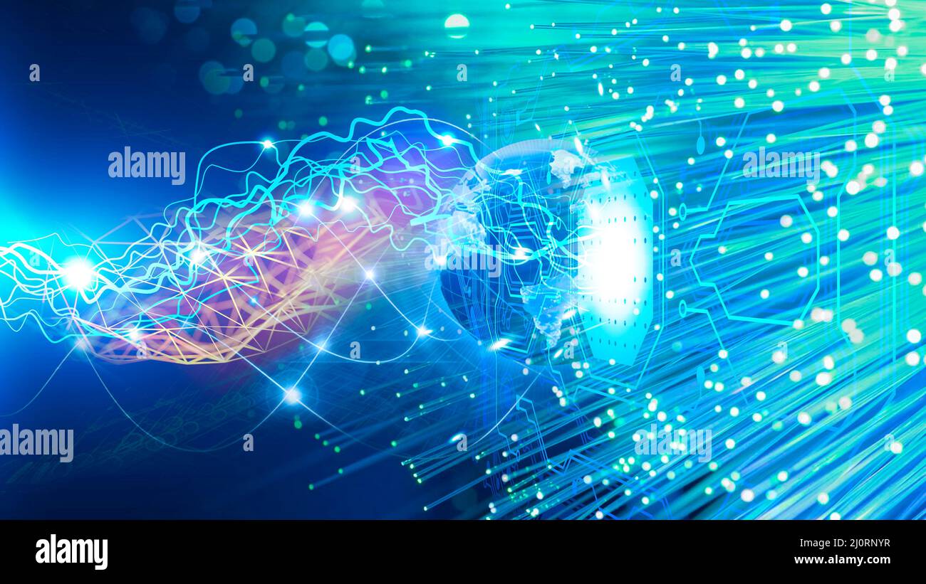 flusso di dati attraverso il chipset, concetto di trasformazione dei dati Foto Stock