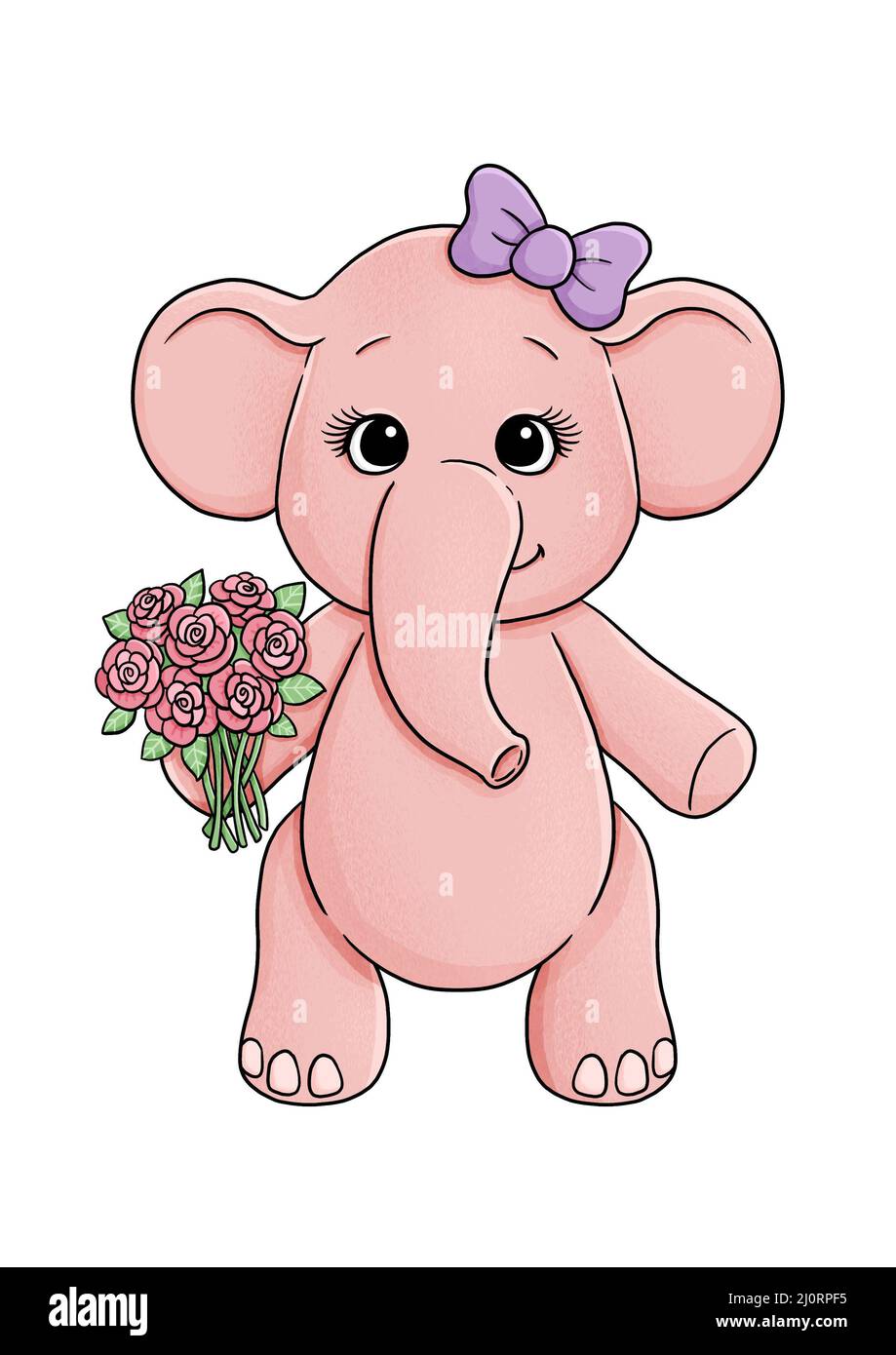 Carino elefante rosa con fiori rosa Foto Stock