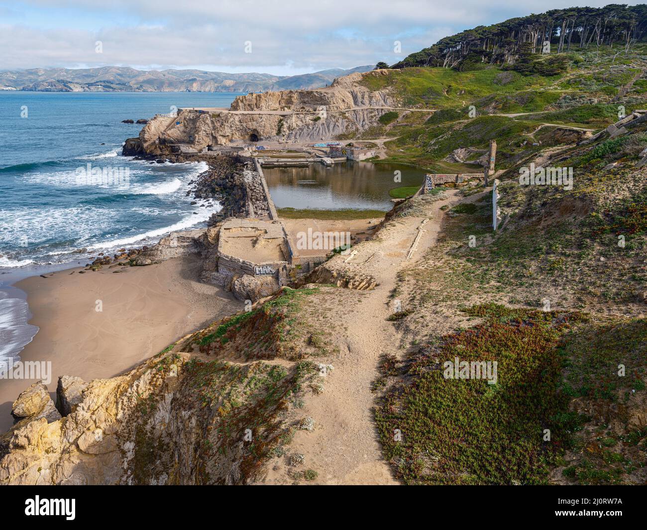 Land-End di San Francisco, Sutro bagni rovina, California Foto Stock