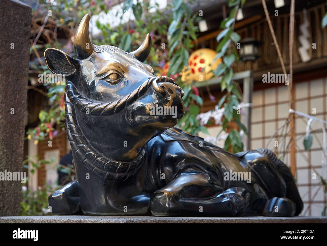 La statua di Temmangu Ox, i messaggeri di Dio Tenjin al Santuario di Nishiki-Tenmangu. Kyoto. Giappone Foto Stock