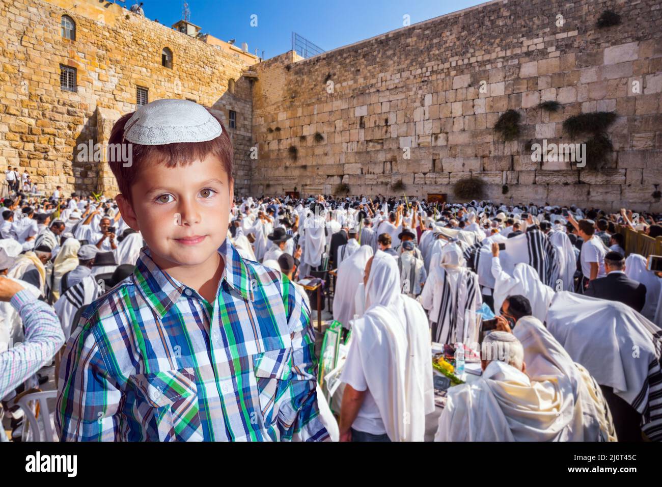 Ragazzo ebraico in yarmulke Foto Stock
