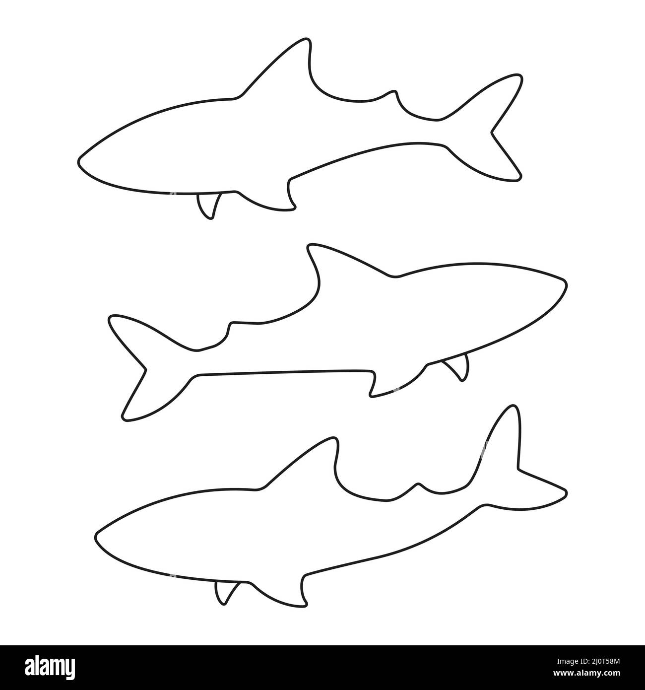 Silhouette squalo. Animale marino. Vettore isolato su bianco. Illustrazione Vettoriale