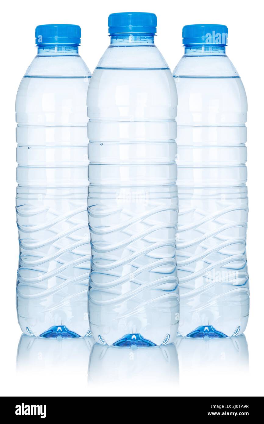 Acqua acqua minerale bevande in bottiglia acqua bottiglie isolate esposizione esposta Foto Stock