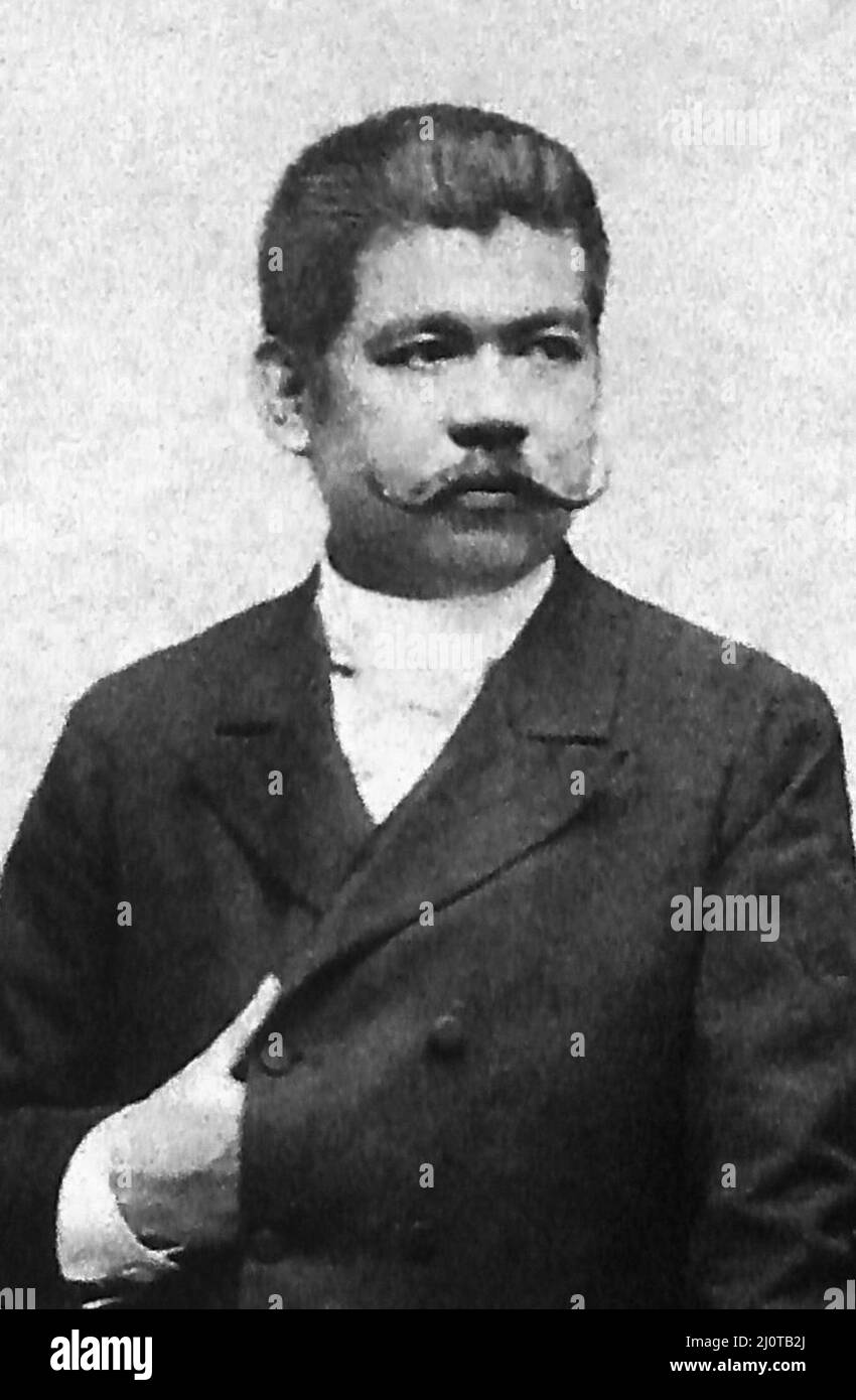 Marcelo Hilario del Pilar y Gatmaitán (1850 – 1896), noto anche come Marcelo H. del Pilar e noto anche con il suo pseudonimo Pláridel, scrittore filippino, avvocato, giornalista e freemason. Del Pilar, insieme a José Rizal e Graciano López Jaena, divenne noto come i leader del movimento riformista in Spagna. Foto Stock