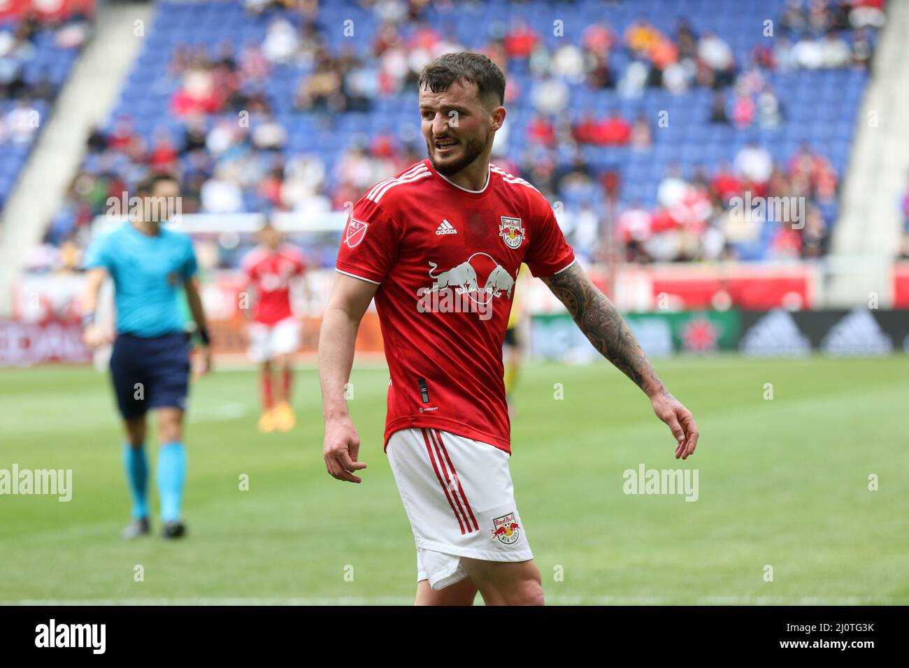 Harrison, Stati Uniti . 20th Mar 2022. Thomas Edwards (7, New York Red Bulls) durante la partita di calcio della Major League tra New York Red Bulls e Columbus Crew alla Red Bull Arena di Harrison, New Jersey Katelin Severino/SPP Credit: SPP Sport Press Photo. /Alamy Live News Foto Stock