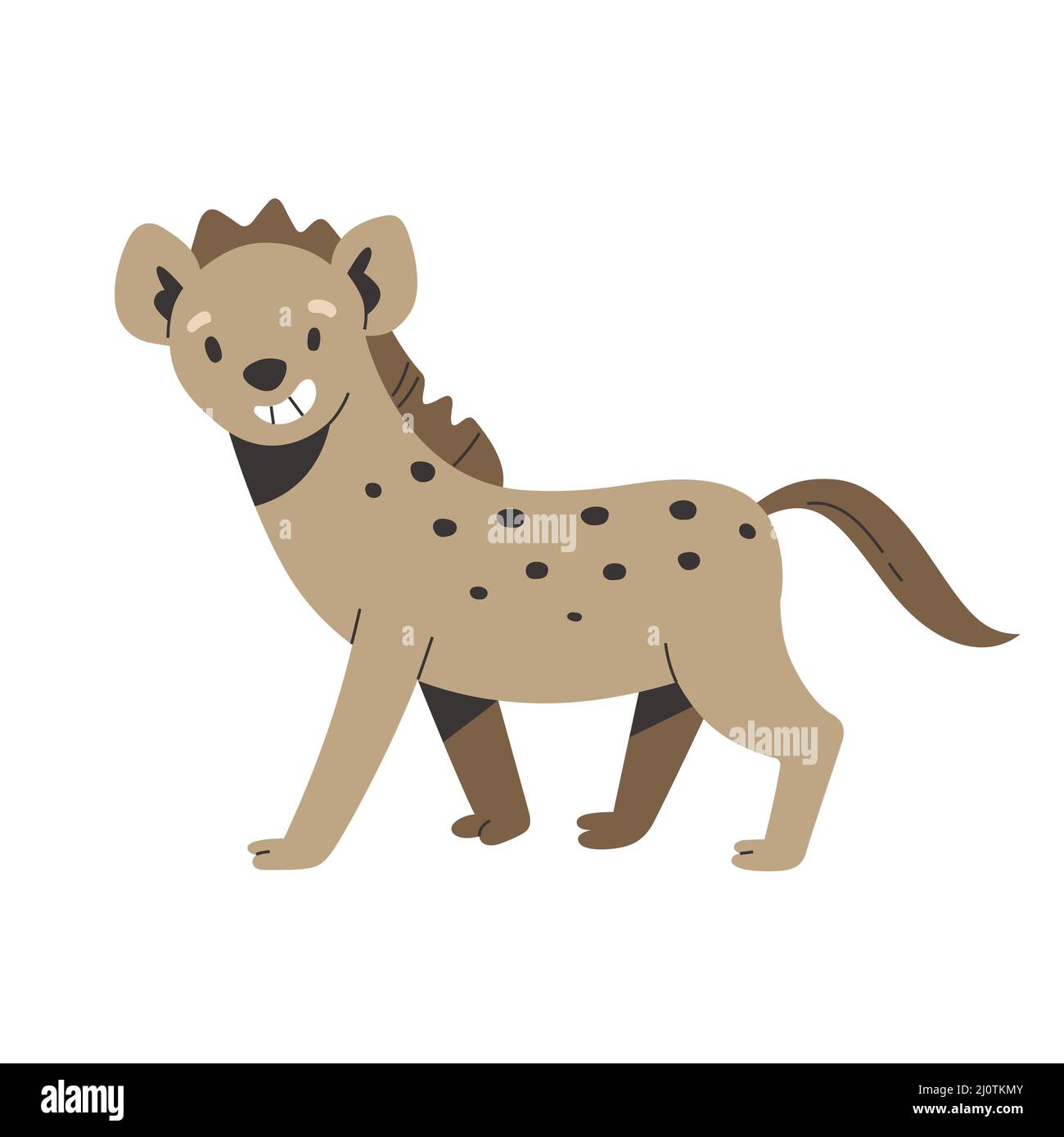 Carino carattere iena, animale africano, sorridente animale africano amichevole, selvaggio safari mammifero, cartoon art piatta isolato su sfondo bianco Illustrazione Vettoriale
