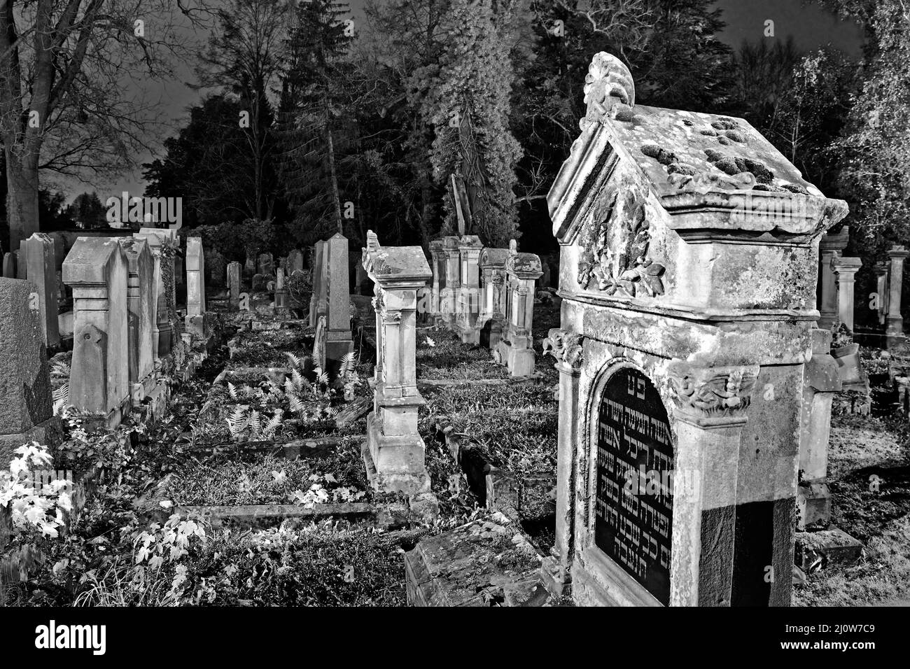 Cimitero ebraico di notte, Goettingen, bassa Sassonia, Germania, Europa Foto Stock