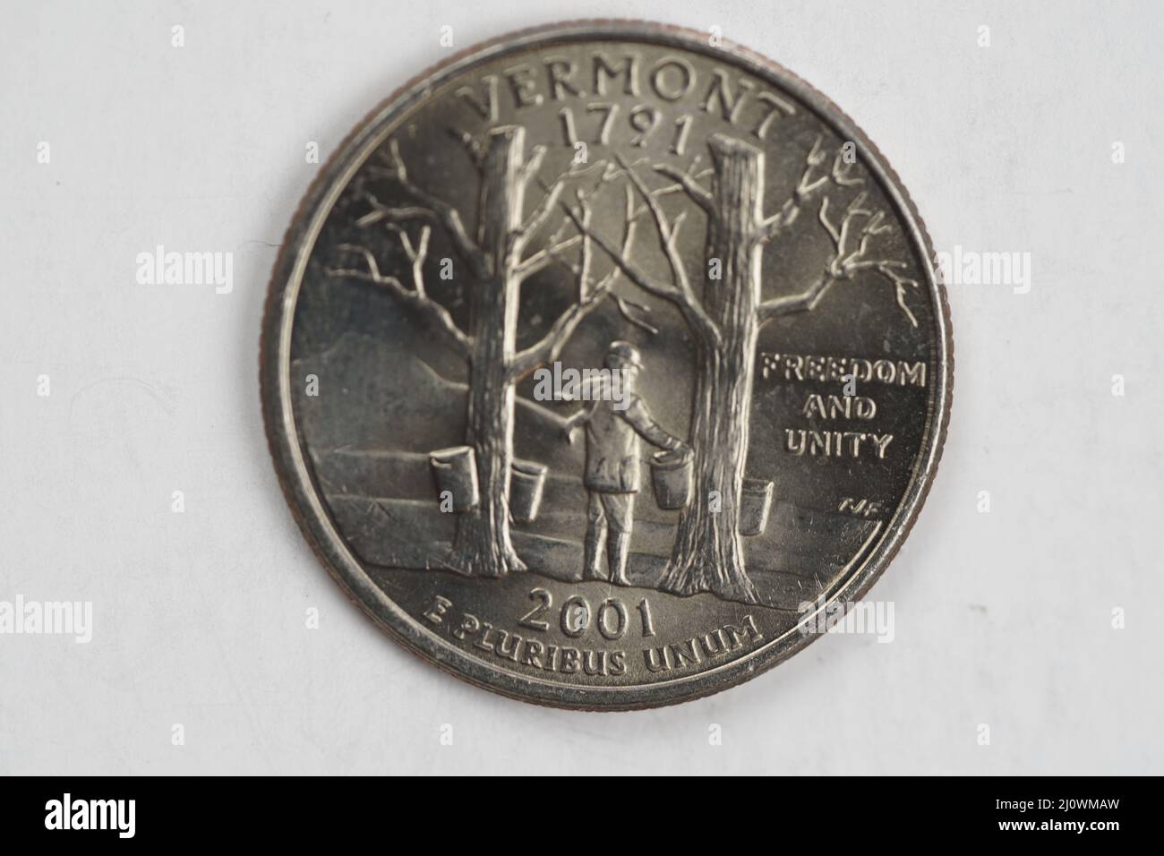 Una moneta da un quarto di dollaro (25 centesimi) con l'immagine del Vermont (lo Stato della montagna Verde), USA. Foto Stock