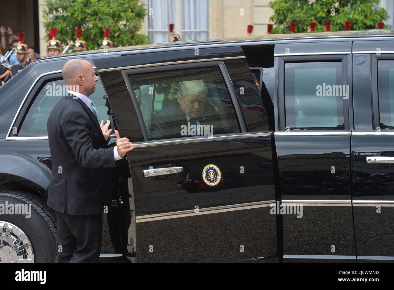 Il presidente DEGLI STATI UNITI Donald Trump e il presidente francese Emmanuel Macron Foto Stock