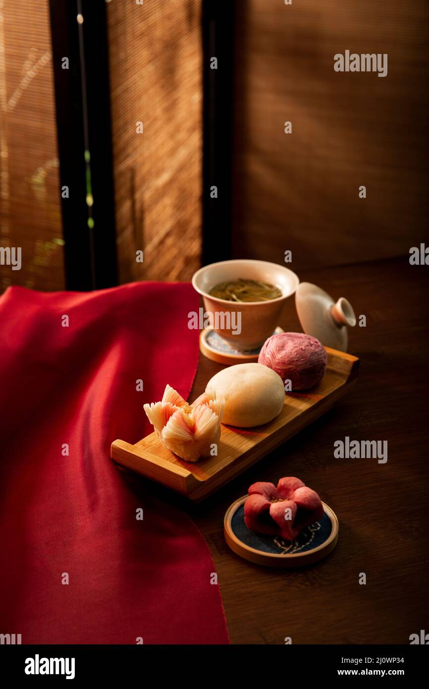 Cucina tradizionale cinese e tè cinese Foto Stock