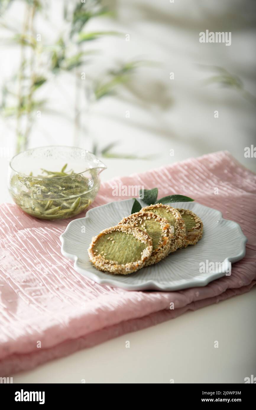 Snack cinese, tè verde cookie Foto Stock