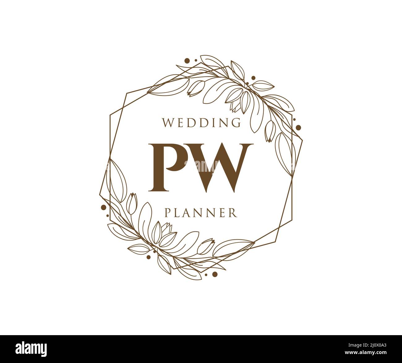 PW iniziali lettera matrimonio monogramma collezione loghi, disegnati a mano moderni minimalistici e modelli floreali per carte di invito, Salva la data, elegante Illustrazione Vettoriale