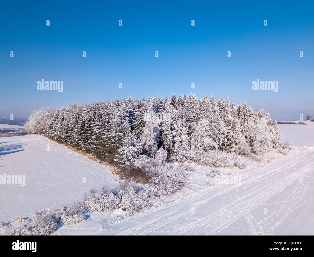 Vista aerea del paesaggio invernale delle altipiani Foto Stock