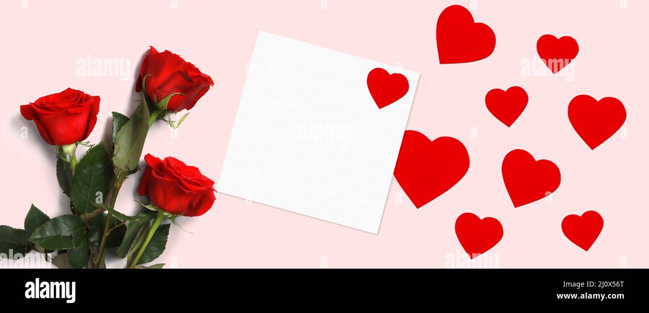 Buon San Valentino. Sfondo congratulatorio con il fiore di rose Foto Stock