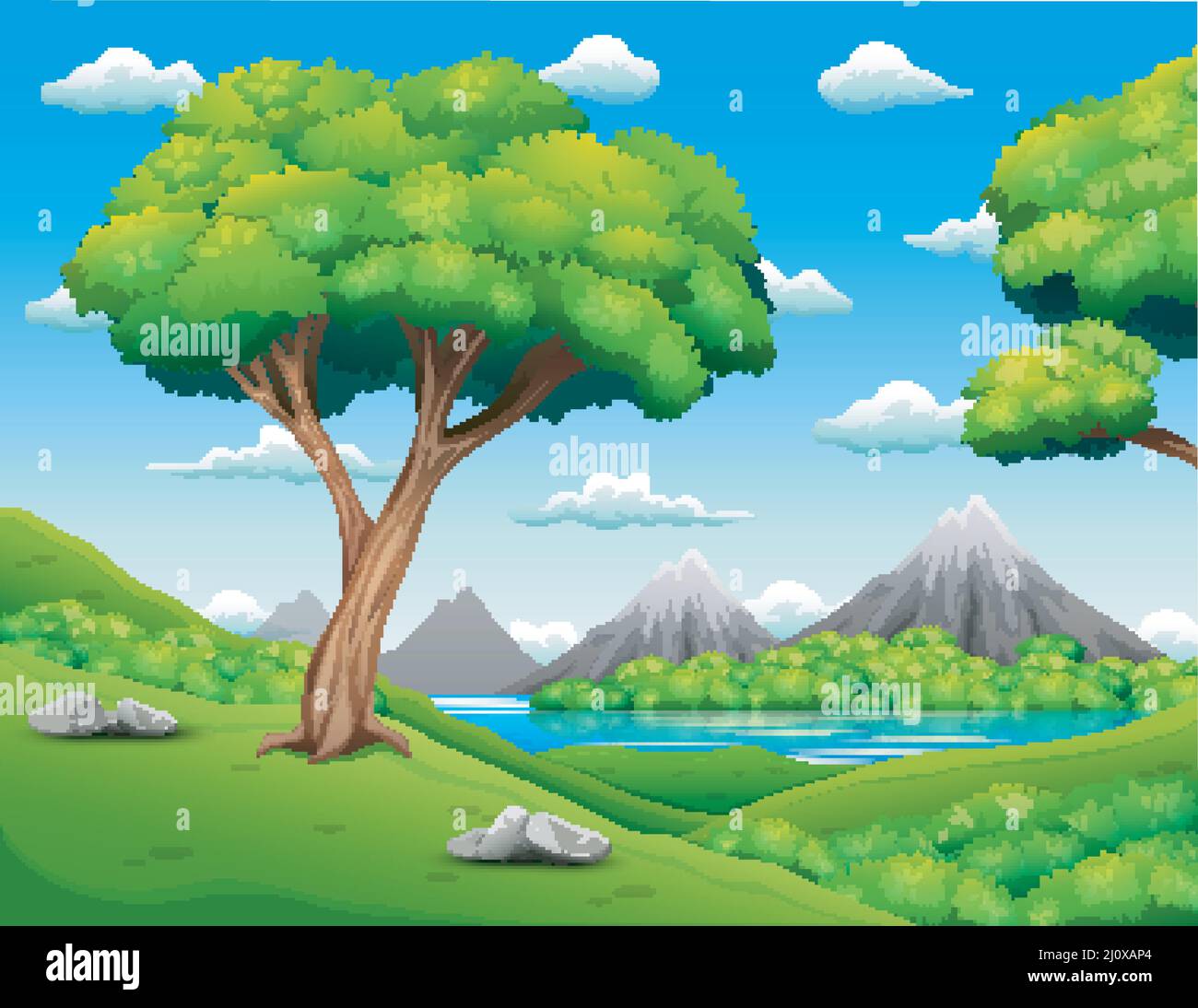 Paesaggio forestale con uno sfondo naturale bellissimo Illustrazione Vettoriale