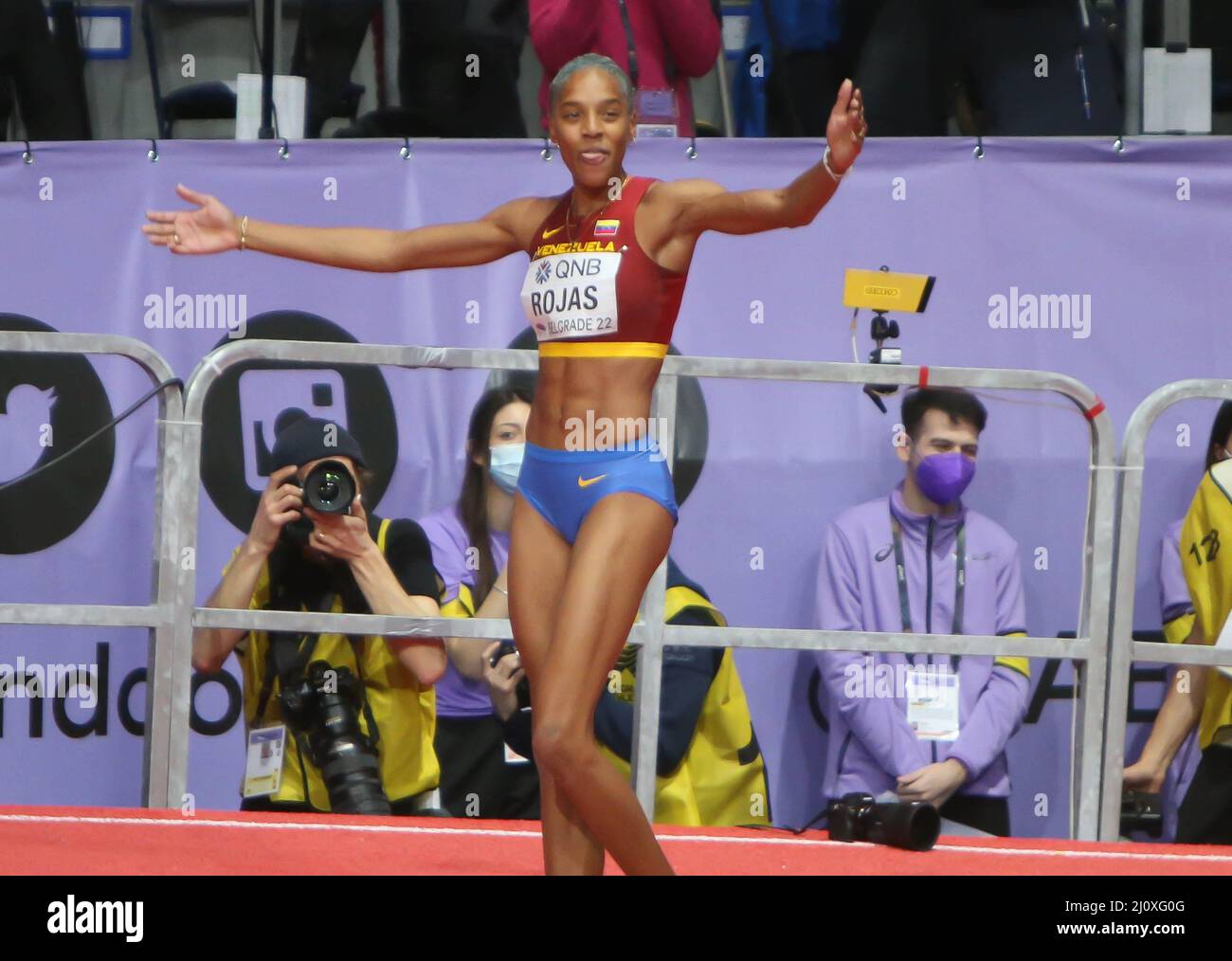 Yulimar ROJAS di Vénézuela Final Triple Jump Donne durante i Campionati mondiali di atletica indoor 2022 il 19 marzo 2022 alla Stark Arena di Belgrado, Serbia. Foto di Laurent Lairys/ABACAPRESS.COM Foto Stock