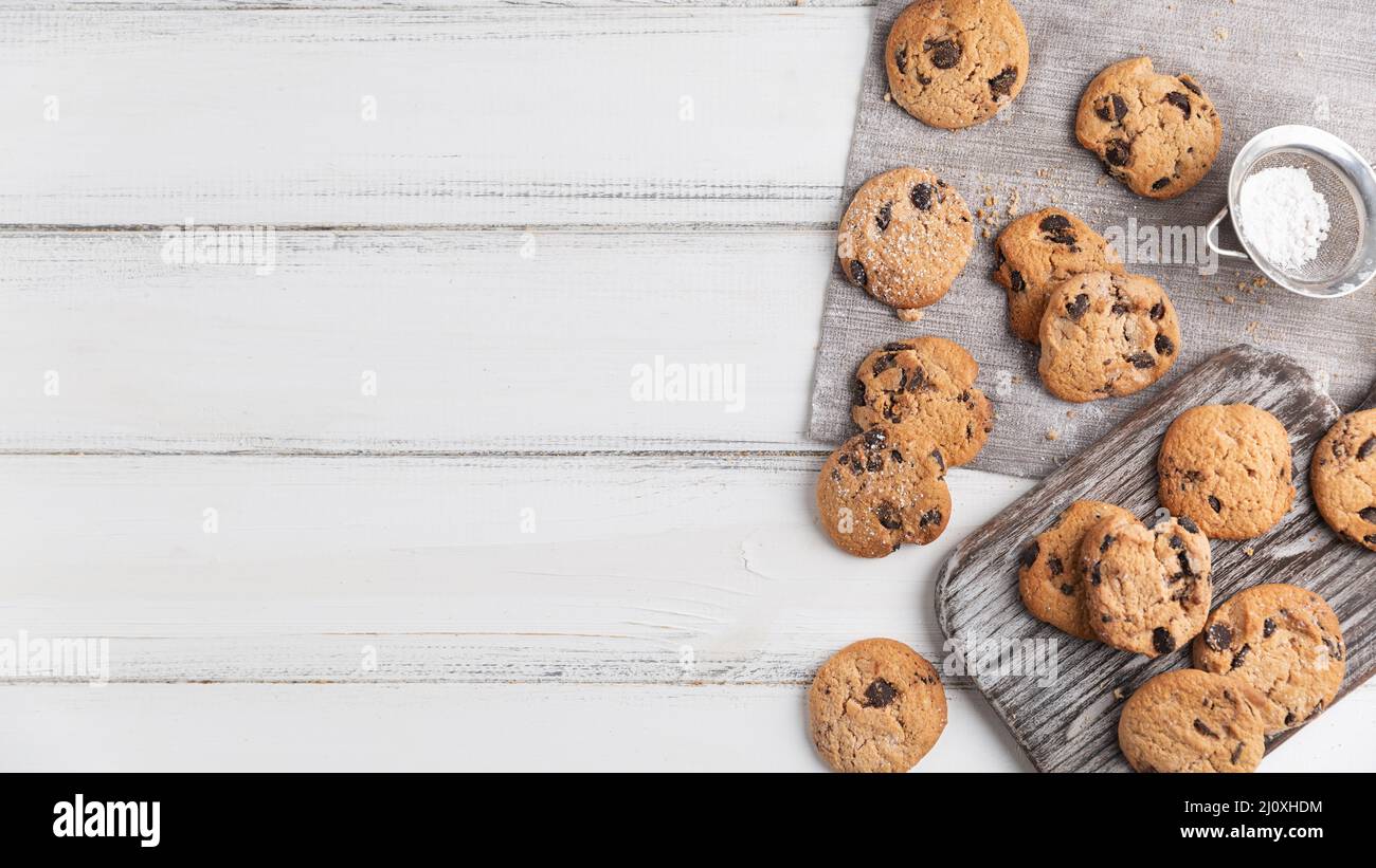 Vista dall'alto biscotti al cioccolato. Concetto di foto di alta qualità Foto Stock