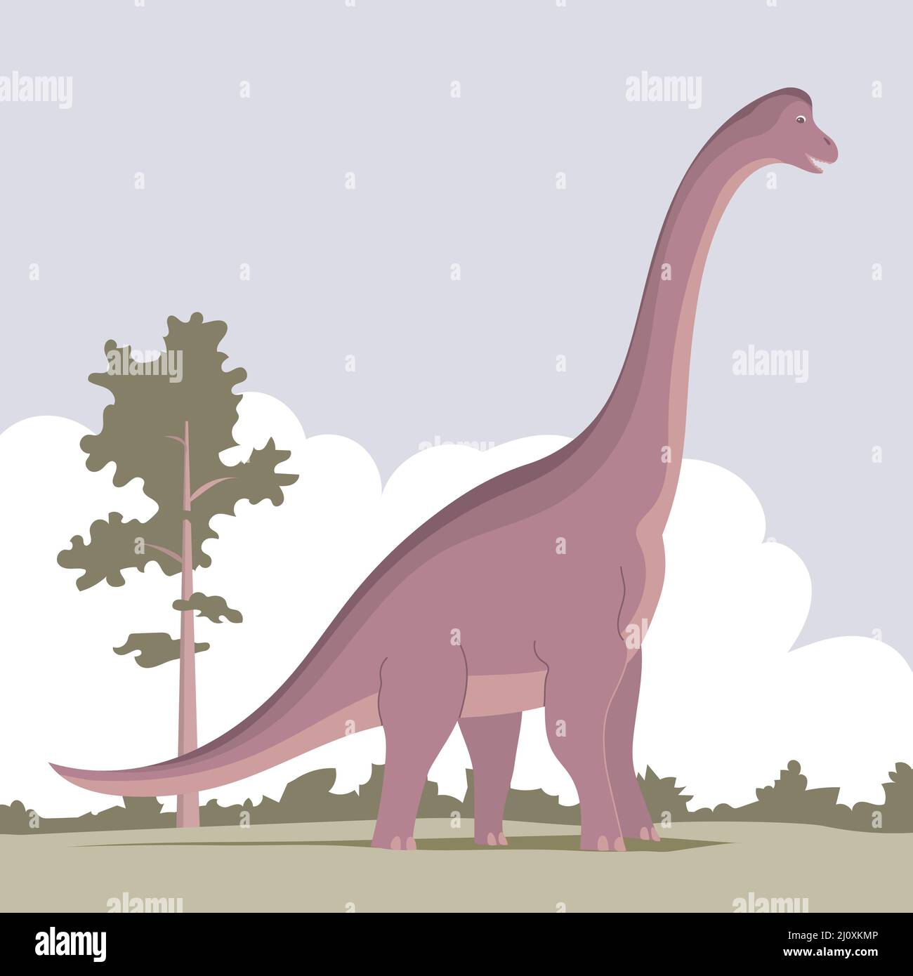 Grande brachiosauro con collo lungo. Dinosauro erbivoro del periodo  Giurassico. Illustrazione di un cartoon vettoriale. Sfondo naturale  preistorico Immagine e Vettoriale - Alamy