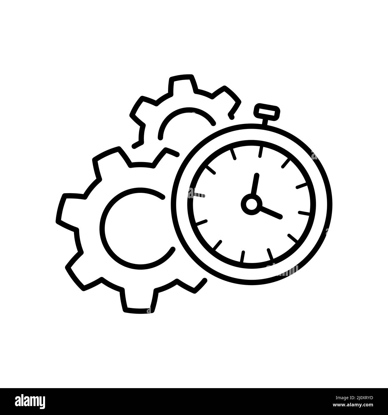 Efficienza in stile piatto. Simbolo del contorno dell'orologio. Segno del rapido passaggio del tempo isolato su sfondo bianco. Segnale di processo. Icona tempo semplice in Illustrazione Vettoriale