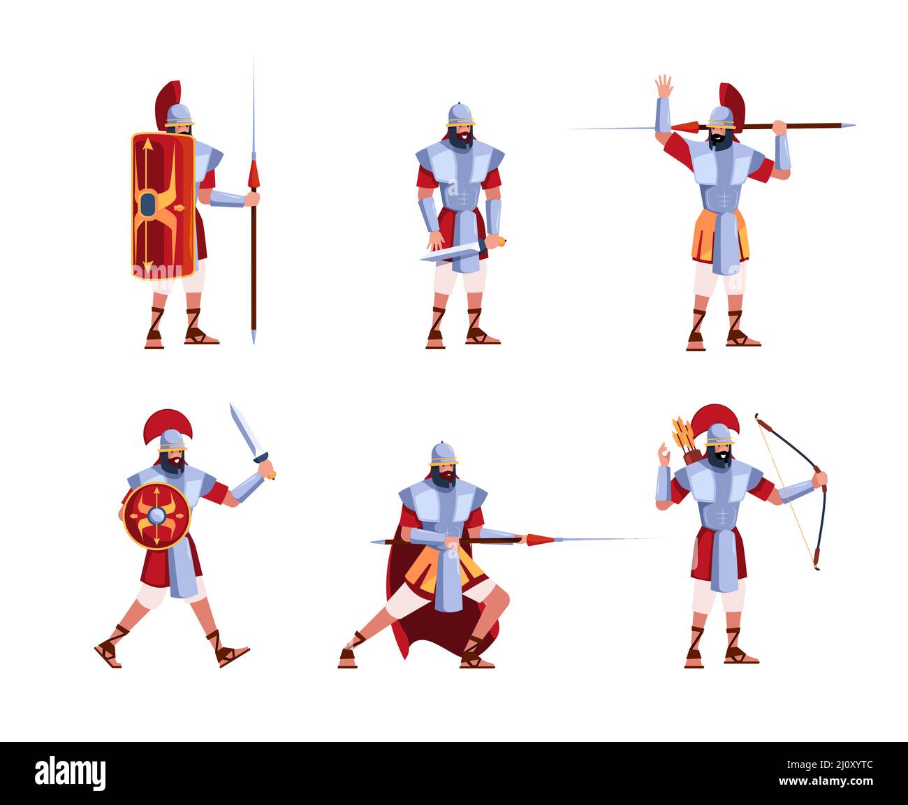 L'esercito di Roma. Soldati greci legione con armi antichi combattenti da sparta antichi militari romain personaggi garish vettore colorato guerrieri Illustrazione Vettoriale