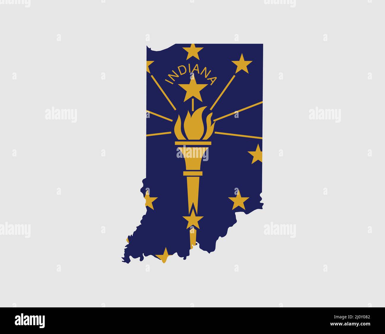 Bandiera della mappa dell'Indiana. Mappa di IN, Stati Uniti d'America con la bandiera di stato di Hoosier. Stati Uniti, America, America, Stati Uniti d'America, Stati Uniti Banner. Vettore illu Illustrazione Vettoriale