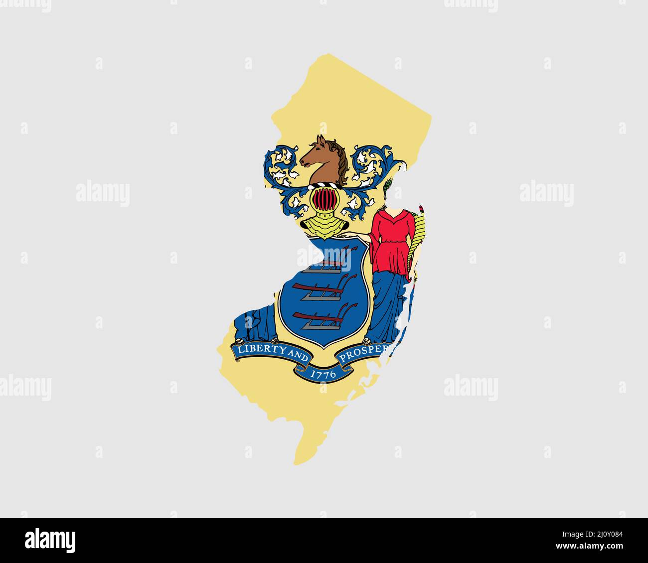 Bandiera della mappa del New Jersey. Mappa di NJ, Stati Uniti d'America con la bandiera di stato. Stati Uniti, America, America, Stati Uniti d'America, Stati Uniti Banner. Illustrazione vettoriale Illustrazione Vettoriale