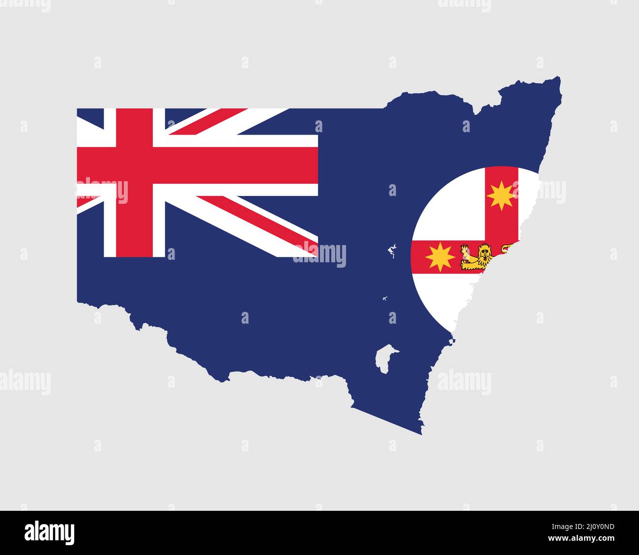 Bandiera della mappa del nuovo Galles del Sud. Mappa di NSW con flag di stato. Stato australiano sulla costa orientale dell'Australia. Banner illustrazione vettoriale. Illustrazione Vettoriale