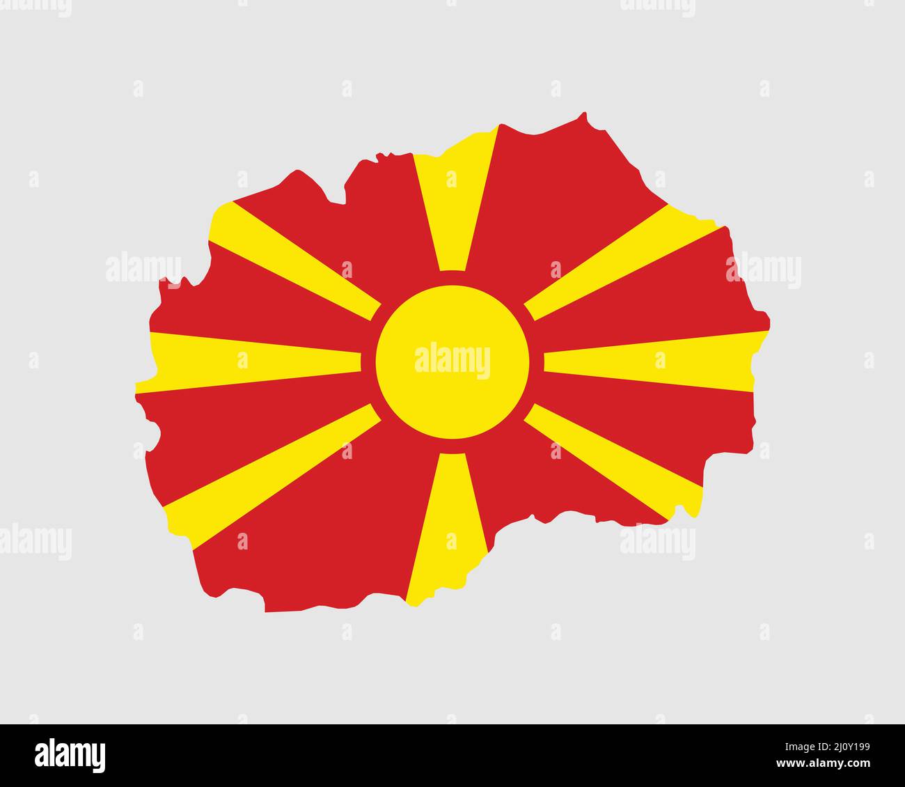 Bandiera della mappa della Macedonia del Nord. Mappa della Repubblica di Macedonia settentrionale con la bandiera macedone. Illustrazione vettoriale. Illustrazione Vettoriale