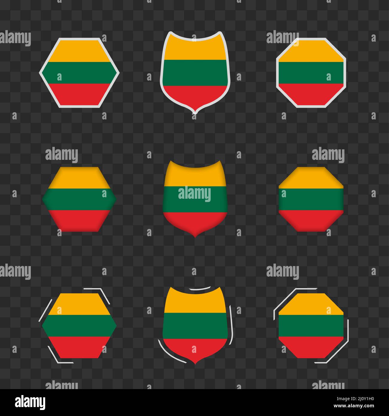 Simboli nazionali della Lituania su sfondo trasparente scuro, bandiere vettoriali della Lituania. Illustrazione vettoriale. Illustrazione Vettoriale