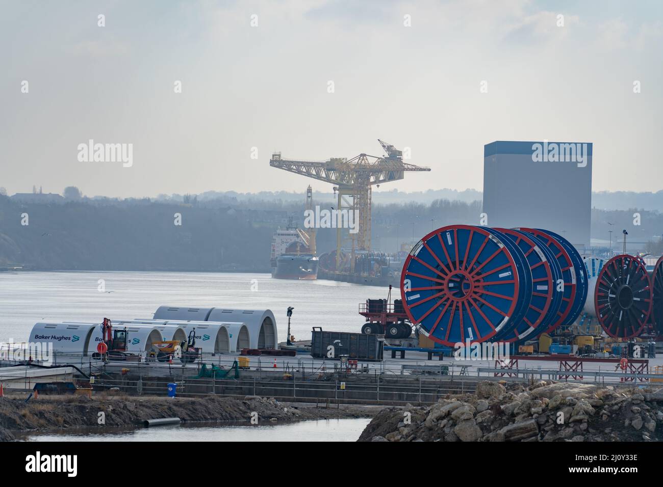 Shepherd Offshore, Wallsend, Regno Unito, che lavora nel settore del petrolio e del gas naturale, in un momento in cui il governo cerca di garantire le forniture di energia per il Regno Unito. Foto Stock