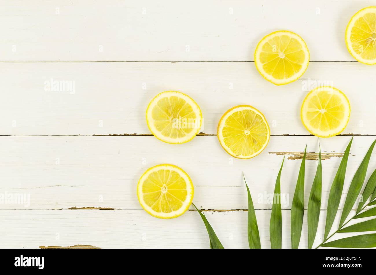 Tavolo con foglie di palma di limoni. Foto di alta qualità Foto Stock