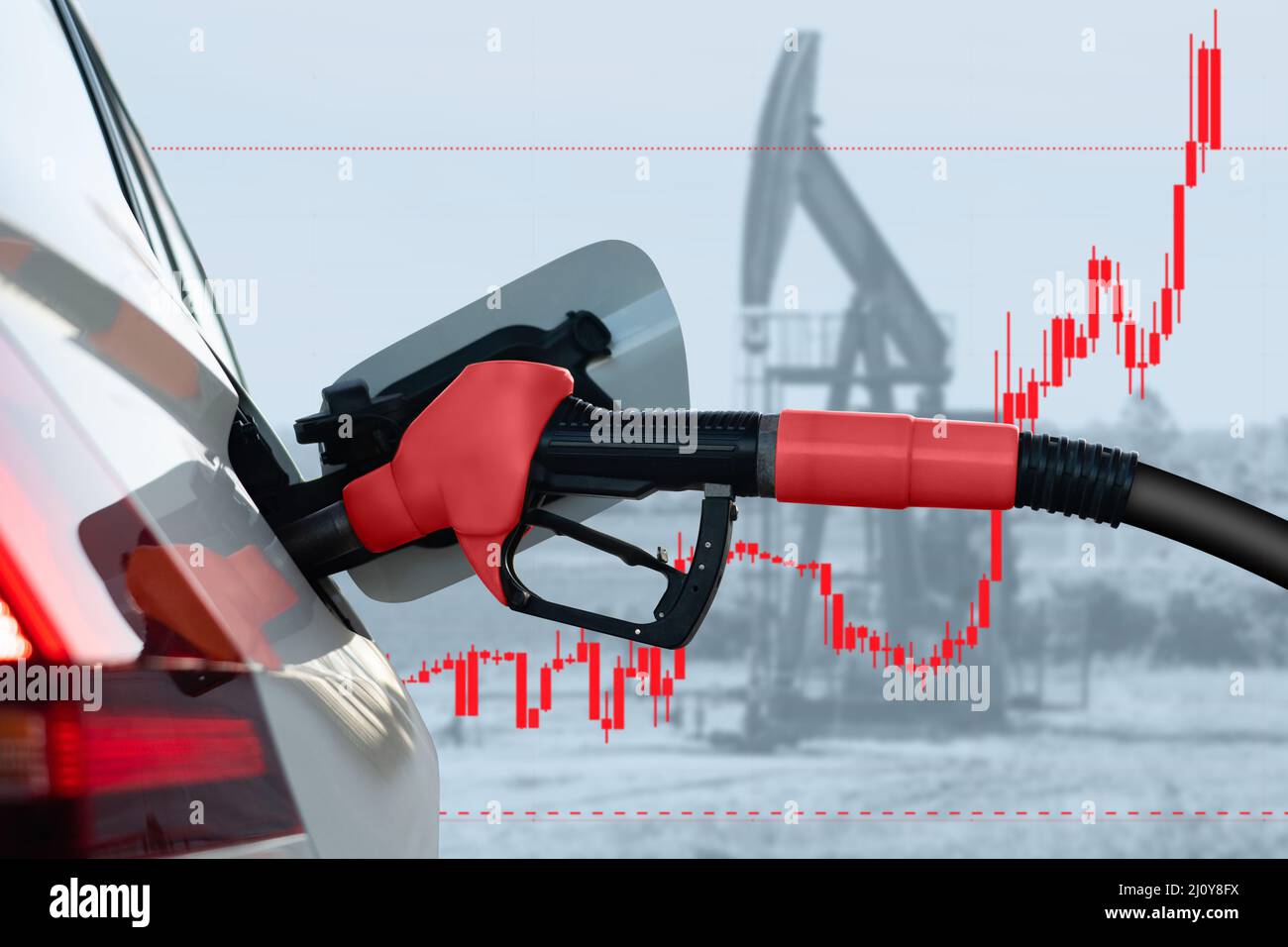 Concetto di crisi del carburante dovuta all'aumento dei prezzi. Foto Stock