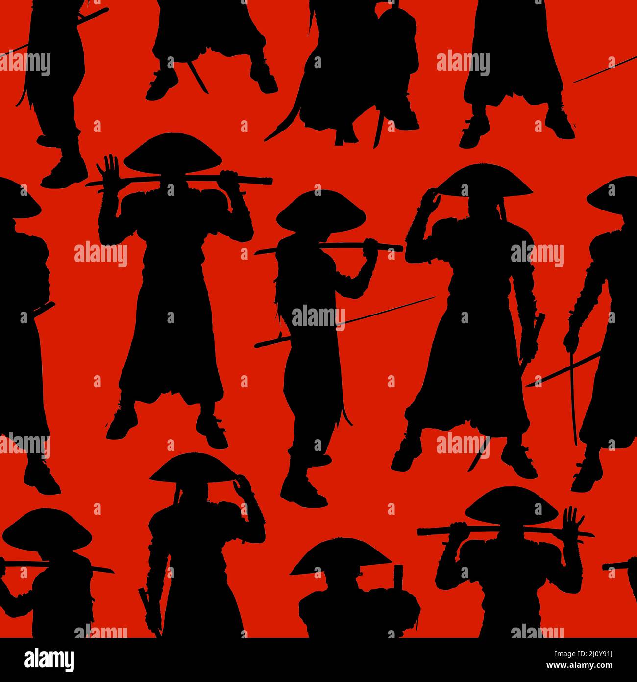 Ripetizione senza giunture. Silhouette nera di un pirata in un cappello e con una spada. Foto Stock