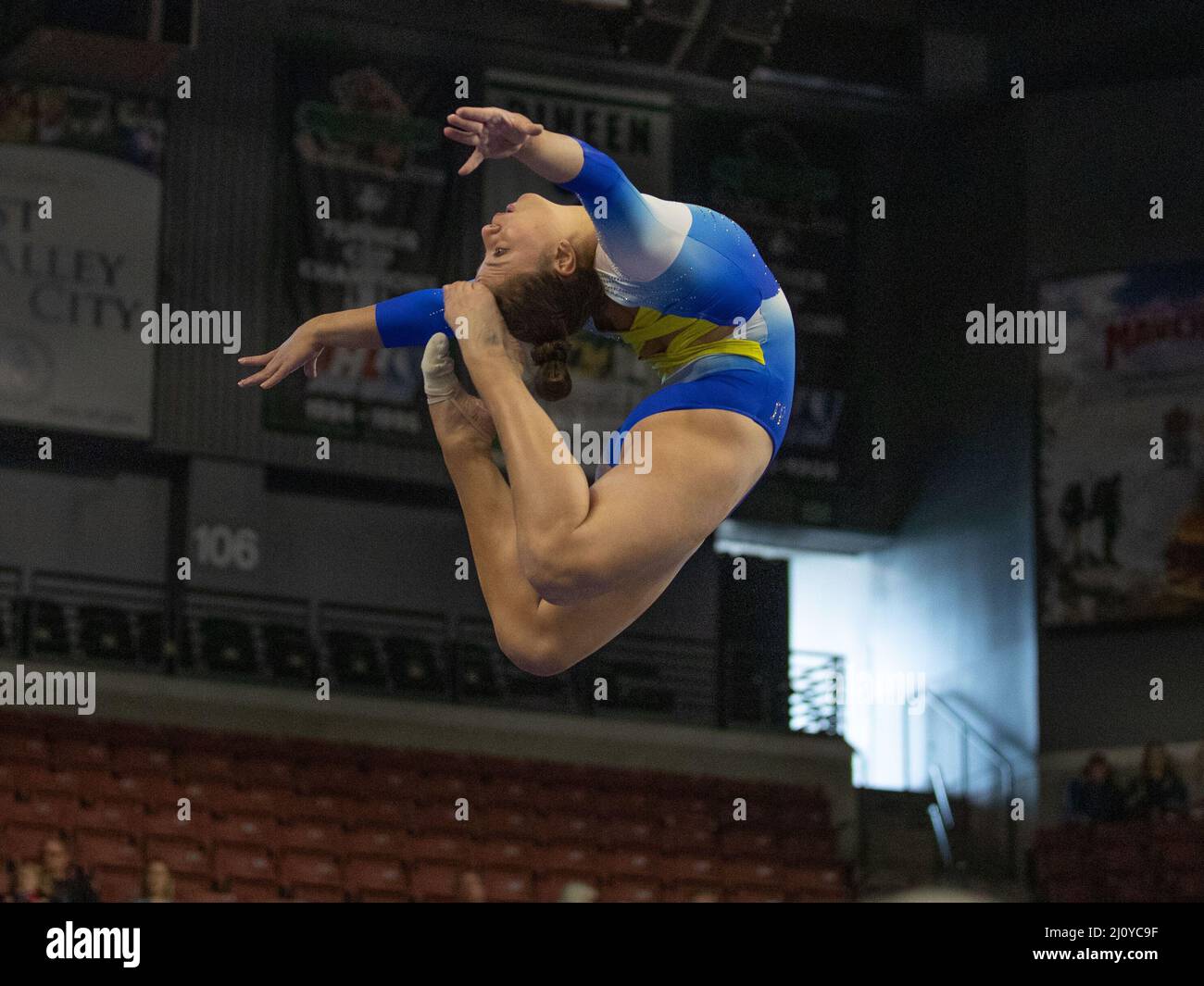 19 marzo 2022: La ginnastica UCLA Norah Flatley compete durante i Campionati di ginnastica femminile 2022 PAC-12. Melissa J. Perenson/CSM Foto Stock