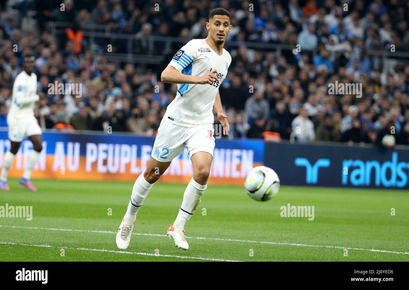 William Saliba di Marsiglia durante il campionato francese Ligue 1 partita di calcio tra Olympique de Marseille e OGC Nice il 20 marzo 2022 allo stadio Velodrome di Marsiglia, Francia - Foto Jean Catuffe / DPPI Foto Stock