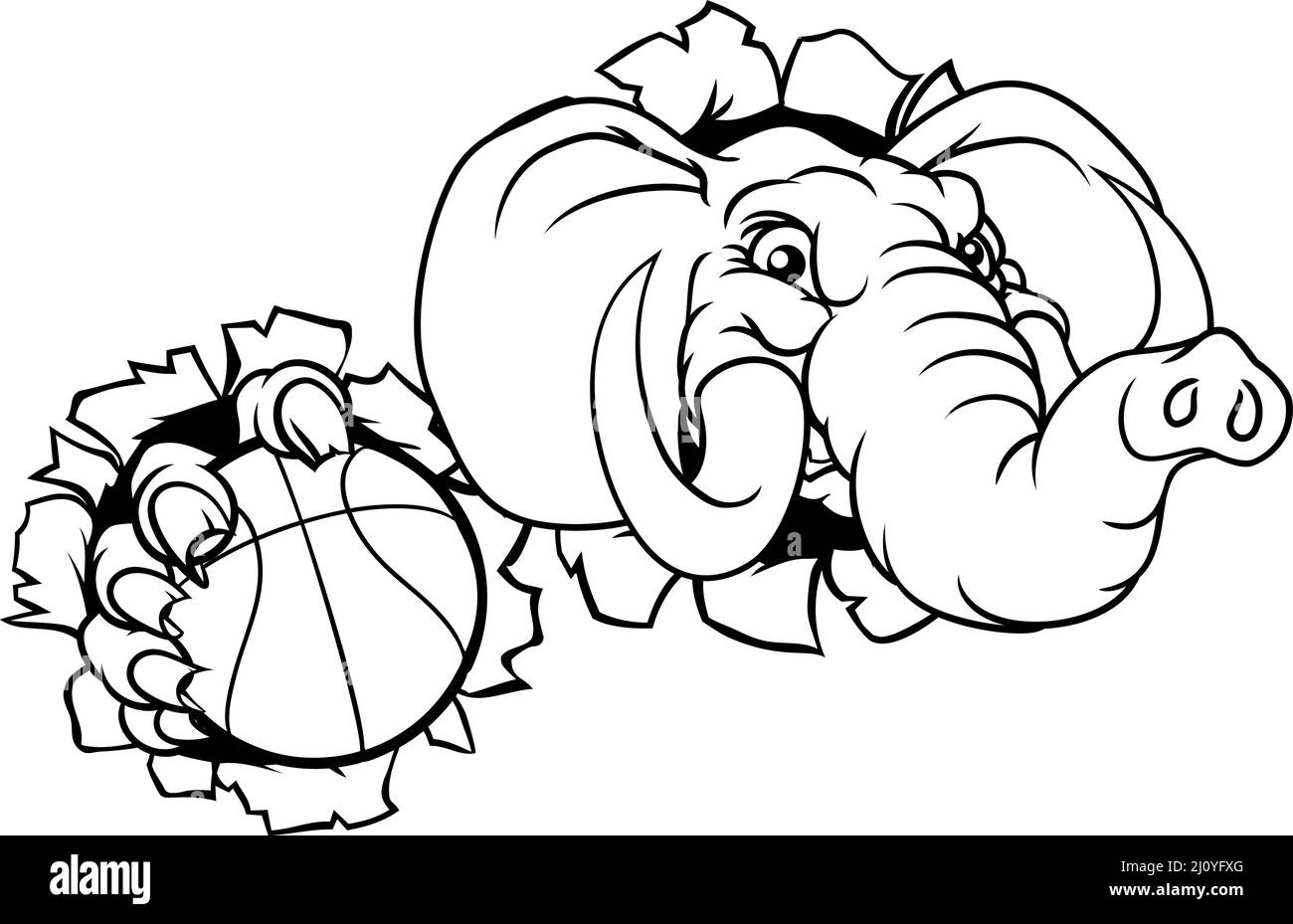 Elephant basket ball sport mascotte di animale Illustrazione Vettoriale