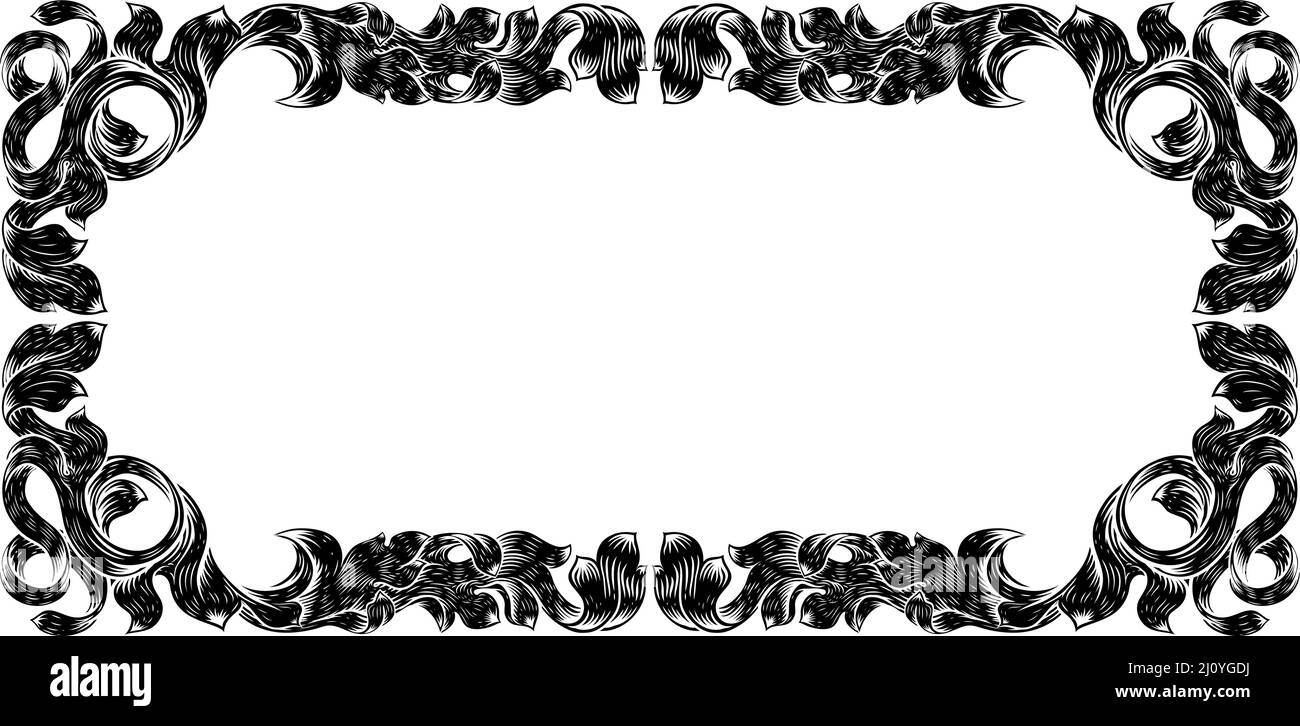 In filigrana foglia araldica Pattern floreali telaio di confine Illustrazione Vettoriale