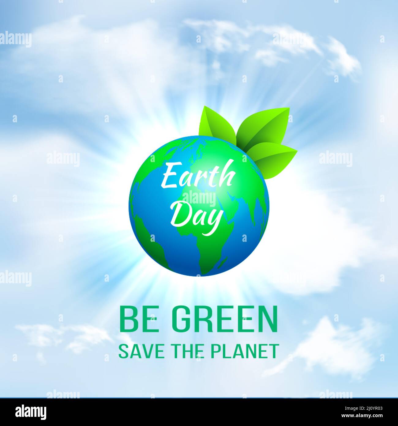 Banner del giorno della Terra, sfondo con il pianeta Terra nelle nuvole. Salviamo la Terra. Vettore Illustrazione Vettoriale