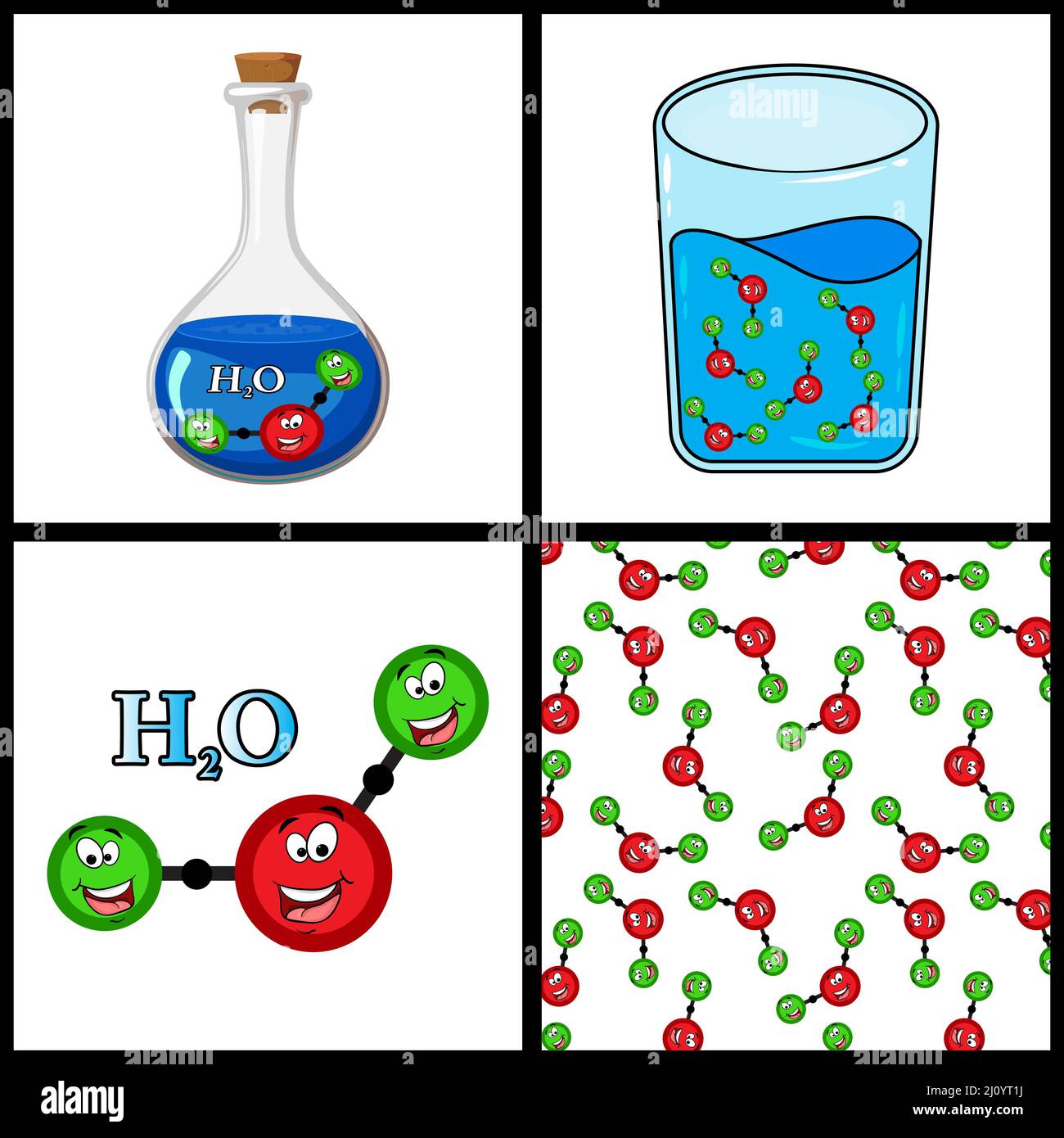 Stati dell'acqua di mater e insieme di icone di forma molecolare. Illustrazione vettoriale isolata su sfondo bianco Illustrazione Vettoriale