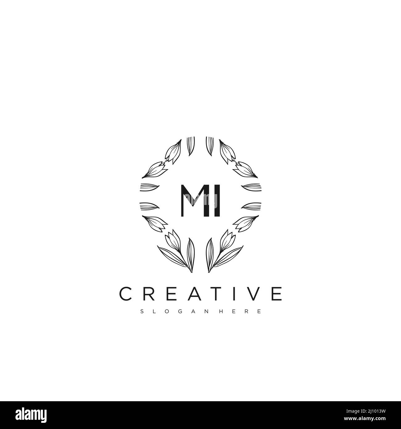 MI Initial Letter Flower Logo Template vettore premium Illustrazione Vettoriale