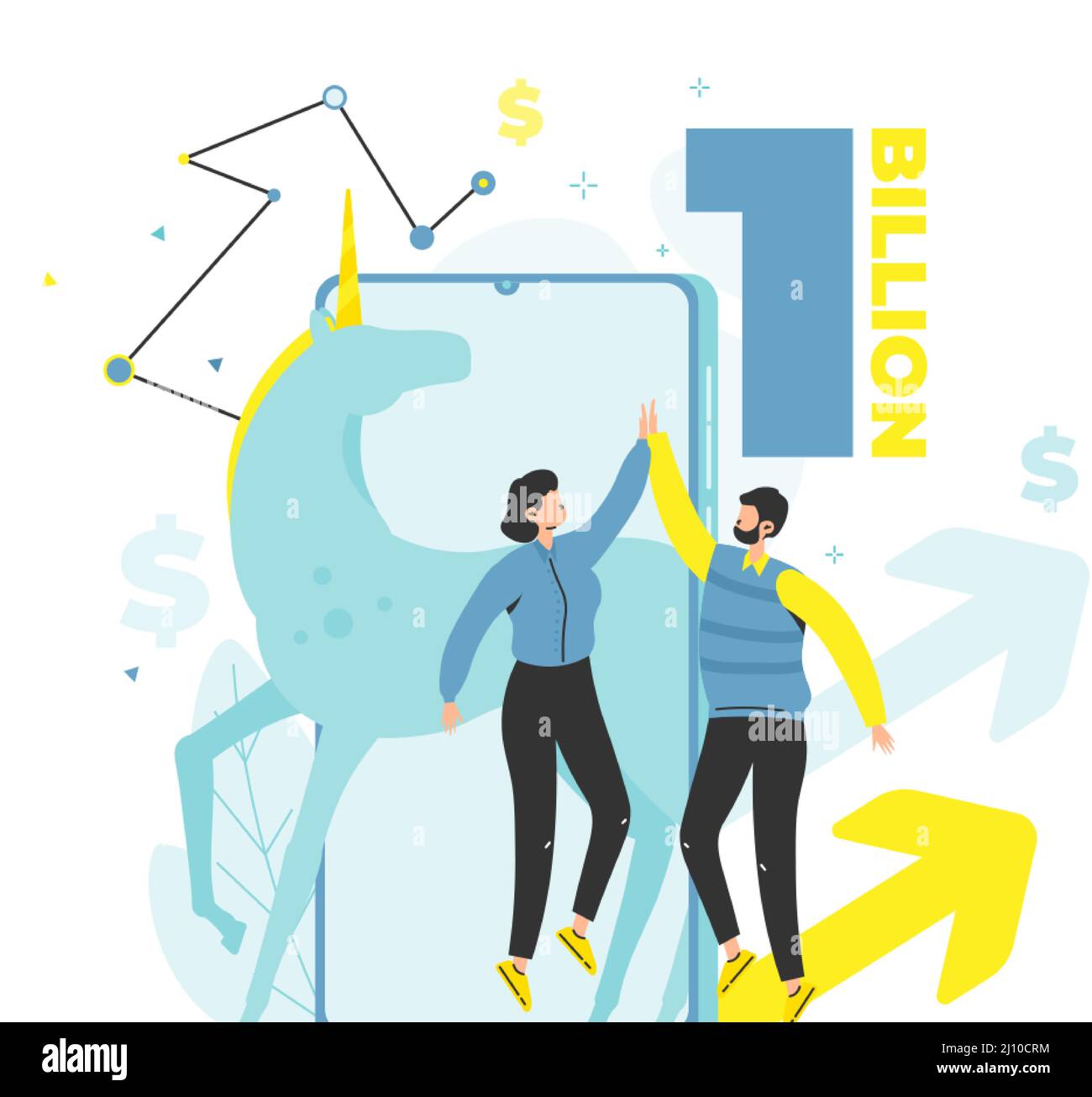 Unicorn Company o unicorn startup, business di successo, venture capital industry, illustrazione vettoriale. Illustrazione Vettoriale