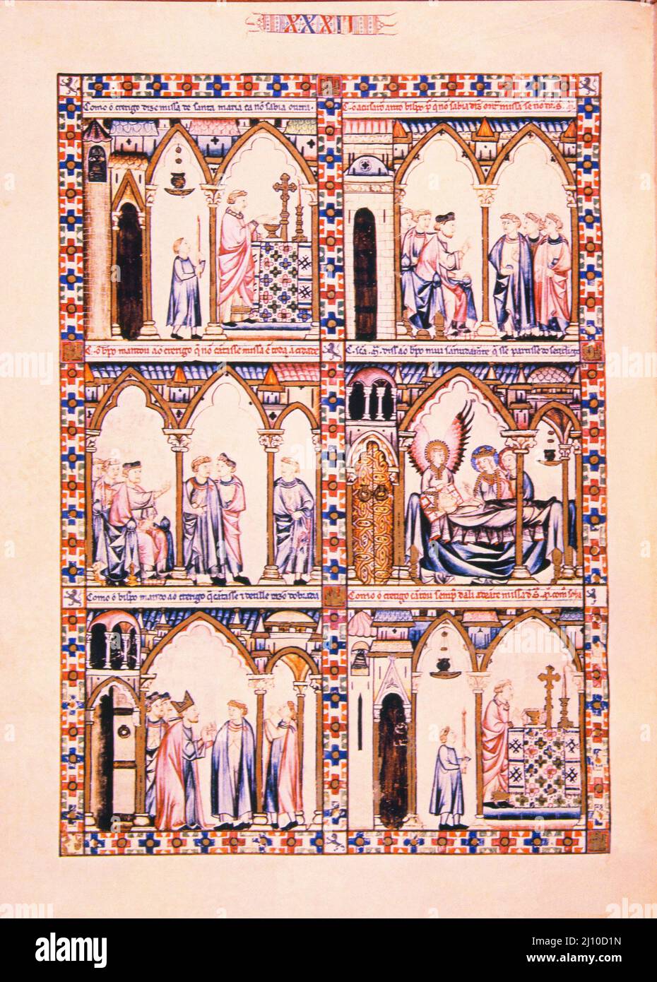 MTI1 - CANTIGA DE SANTA MARIA N32 - F47V - LA VIRGEN ARENAZA AL OBISPO QUE EXCOMULGA AL CLERIGO - SIGLO XIII. Autore: Alfonso X di Castiglia. LOCALITÀ: MONASTERIO-BIBLIOTECA-COLECCION. SAN LORENZO DEL ESCORIAL. MADRID. SPAGNA. Foto Stock